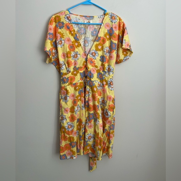 Marine Layer Camila Linen Blend Mini Dress in Yellow Vintage Floral Size Large - Picture 1 of 9